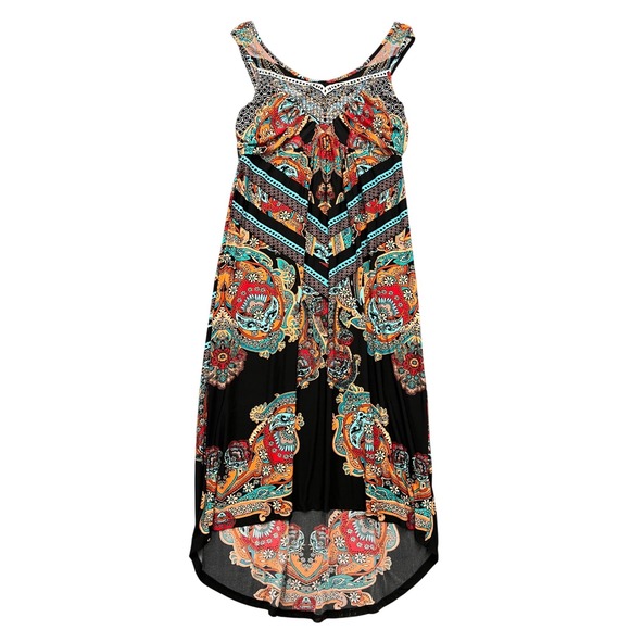 ONE WORLD Dresses & Skirts - One World High Low Maxi Dress Women XL Multicolor Paisley Boho Rhinestone Summer